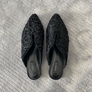 Lafayette 148 Black Fur Mules - Brand New!